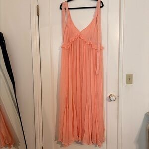 J. Crew Peach Ruffle-Trim Maxi Dress